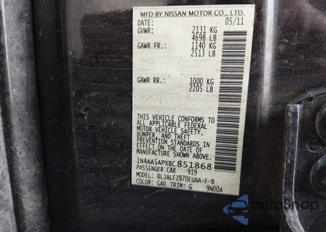 2011 Nissan Maxima 3.5 Sv from USA, damaged, VIN 1N4AA5APXBC851868